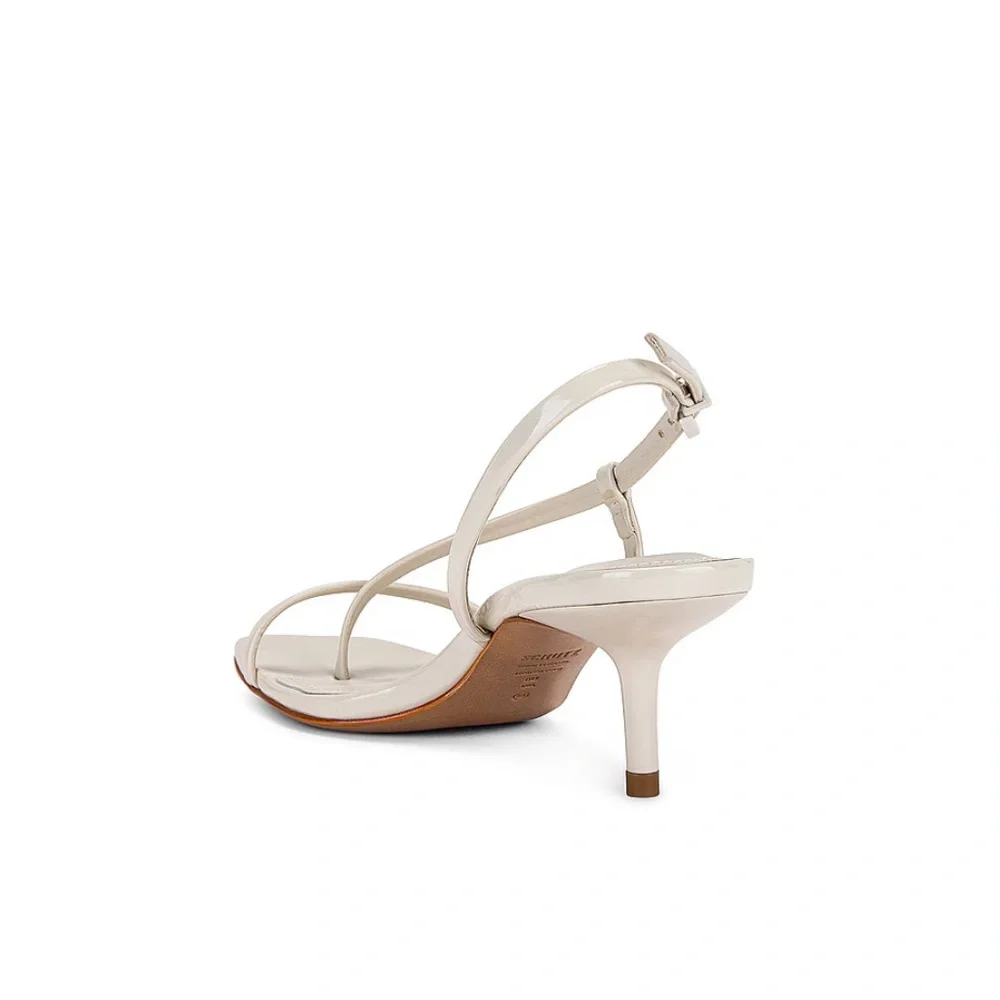 SCHUTZ Heloise Kitten Heels Neutral Strappy Sandals in Pearl